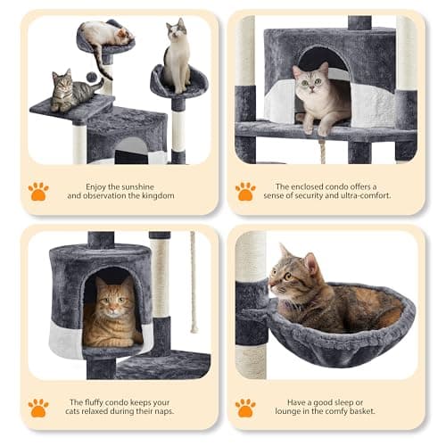 Yaheetech Dark Gray and White Multi-Level Cat Tree for Kittens and Cats - Sisal Scratching Posts and Plush Perches