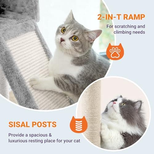Allewie 81" Tall Multi-Level Cat Tree with Condo, Hammock & Scratching Post, Grey