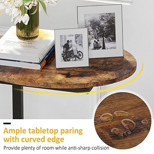 Rustic Brown C-Shaped Wood Side Table with Metal Frame