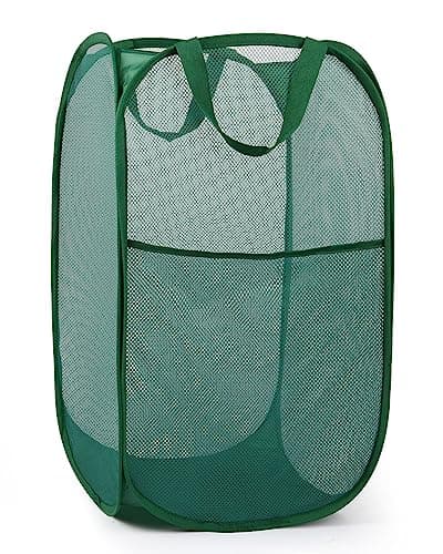 Reinforced Pink Collapsible Laundry Hamper with Side Pocket & Carry Handles — Emerald