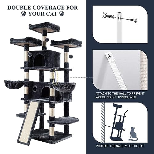 Allewie 68" Smokey Grey Cat Tree with Towers and Condo