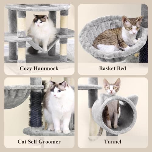 Tall Cat Tower 81-inch, Curved Series Cat Condos with Scratching Post, Hammock, Tunnel