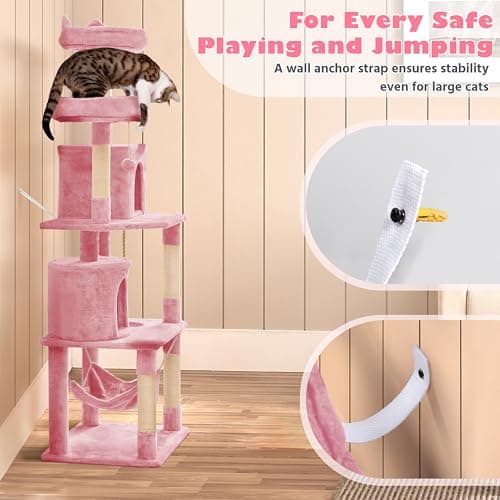 Yaheetech 70.5in Multi-Level Cat Tree with Hammock & Plush Perches, Pink