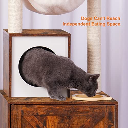 Modern Heybly Cat Tree with Litter Box Enclosure and Food Station