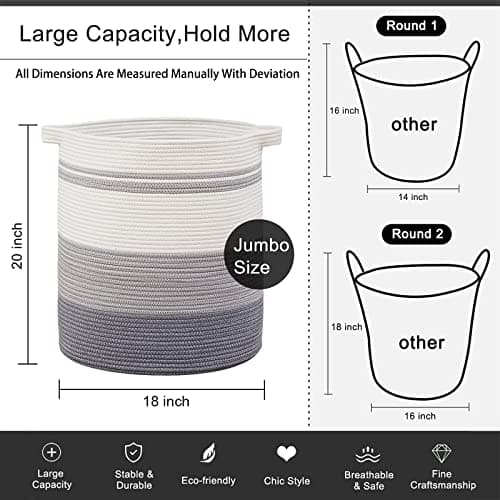 OIAHOMY Decorative 80L Laundry Hamper with Handles - Gradient Gray