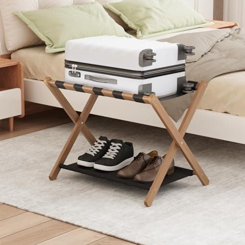 Pack of 2 Foldable Luggage Racks for Guest Room or Hotel Bedroom — Walnut 1PCS