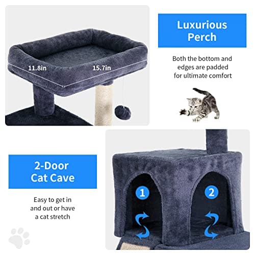 BestPet 36" Indoor Cat Tree with Scratching Posts & Toys, Dark Grey