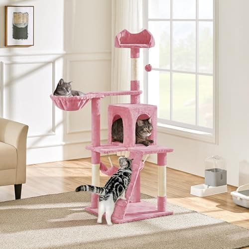 Yaheetech 54in Pink Multi-Level Cat Tree with Hammock
