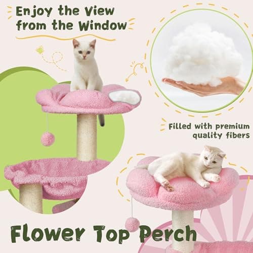 Pink Large Cat Tree with Hammock & Cat Condo - 39.4" Tall