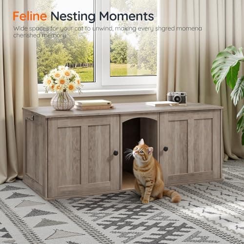HOOBRO Greige Double Room Cat Litter Box, Perfect for 2 Cats