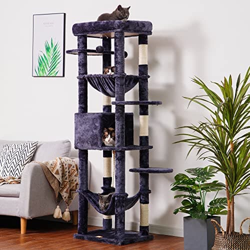XXL Heavy Duty Cat Tree for Large Cats - 69 inches Tall with Multi-Level Furniture and Cozy Basket