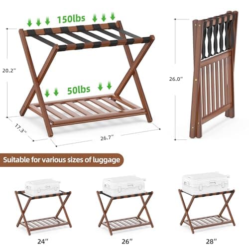 Bamboo Suitcase Stand with Storage for Guest Room, Brown