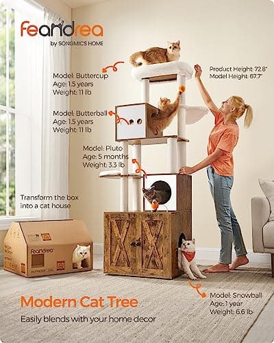 Feandrea 2-in-1 Cat Tree with Litter Box Enclosure for Modern Cat Owners