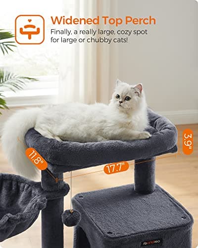 Feandrea Smoky Gray Cat Tree, Large Cat Tower 37.8" Multi-Level Condo