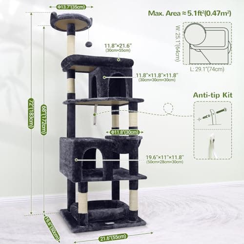 Sturdy 72in S72 Heavy Duty Cat Tree for Large Cats 20 lbs+