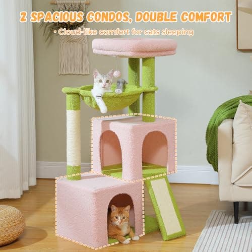 PAWZ Road Large Cat Tree, Multi-Level Pink Flower Tower for Indoor Cats