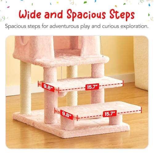 Pink 3-Step Cat Tree, 28.7" Scratching Tower for Indoor Cats