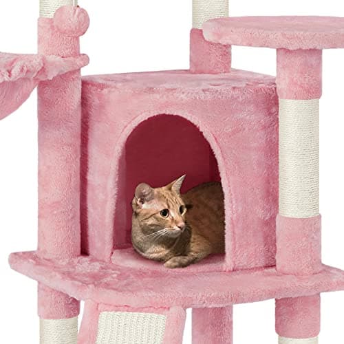 Yaheetech 42in Cat Climbing Tower with Play House & Pink Condo