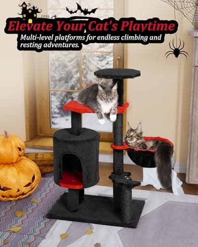 Gothic Cat Tree with Coffin Bed & Scratching Post for Indoor Cats