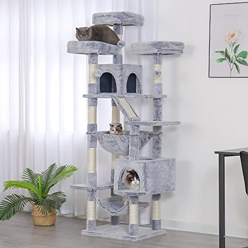 Heybly 73-Inch Cat Tree for Large Cats – Heavy Duty Indoor Condo with Plush Perch, Cozy Basket, and Scratching Posts