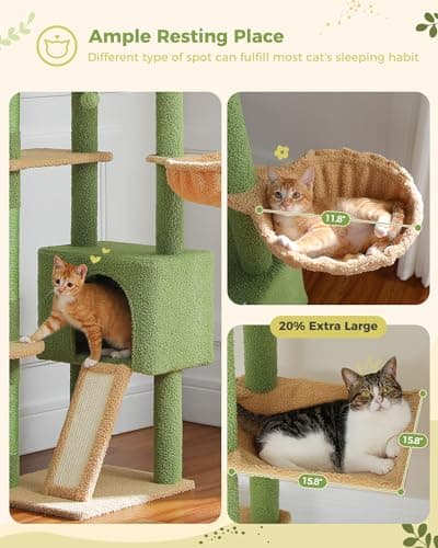 PEQULTI Floor to Ceiling Cat Tree Tower with Condo, Hammock & Scratching Post, Green