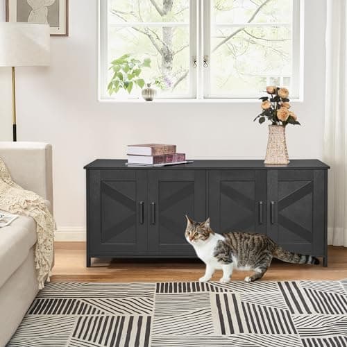 Homedy 2 Cat Litter Box Enclosure, Hidden Double Room, Black