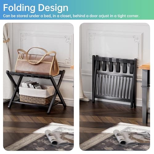 SMIBUY Bamboo Suitcase Stand with Storage, Black (1 Pack)