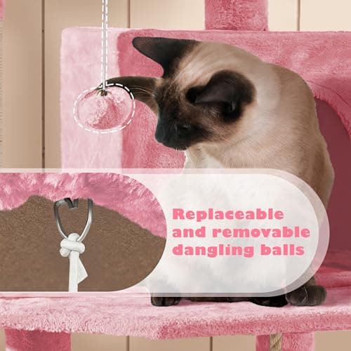 Yaheetech 70.5in Multi-Level Cat Tree with Hammock & Plush Perches, Pink