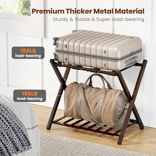 Foldable Luggage Stand with Magnetic Lock, Brown, 2 Pack