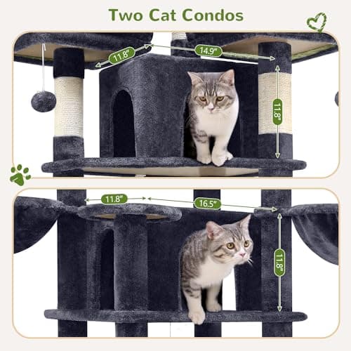 XXL F80 Indoor Cat Tower with Hammock, Scratching Post & 3 Perches Dark Grey