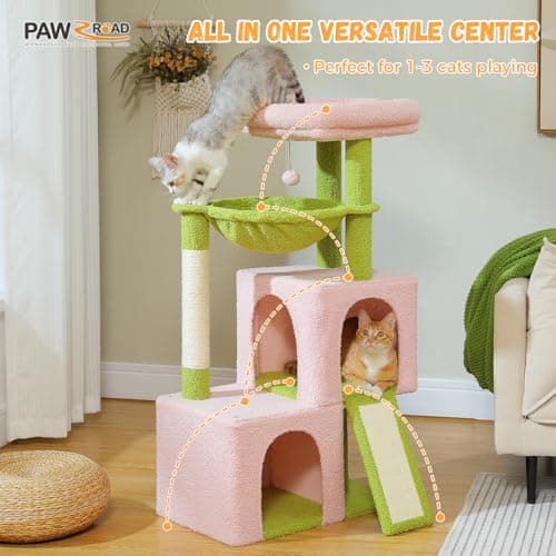 PAWZ Road Large Cat Tree, Multi-Level Pink Flower Tower for Indoor Cats