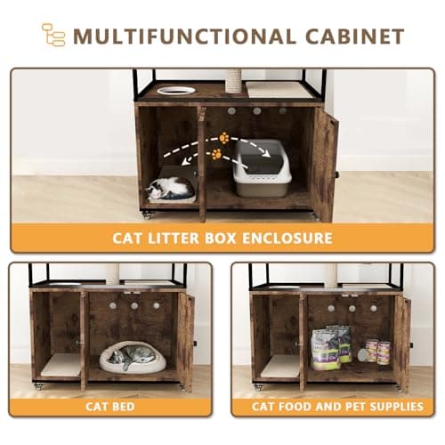 Large Wooden Cat Litter Box Enclosure with Tower, 45" Tall