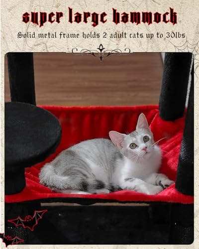Black Gothic Cat Tree with Large Hammock & Scratching Posts