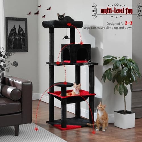 PETEPELA Gothic Cat Tree for Indoor Cats, Tall Tower with Large Hammock, Sisal Scratching Posts, Cozy Condo & Top Perch