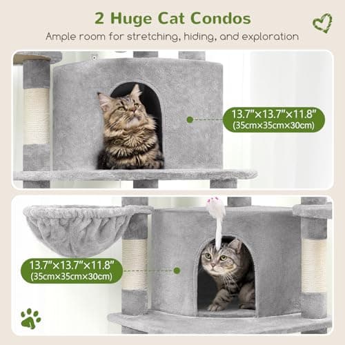 66-inch Tall Curved C66 Cat Tree for Large Cats with 6 Scratching Posts & 2 Condos