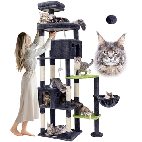 Giant Cat Tree for Large Adult Indoor Cats - 83 inch XXL Tower with 9 Scratching Posts in Dark Grey