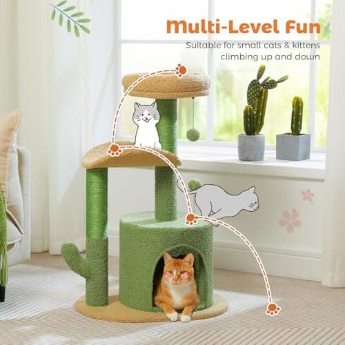 PAWZ Small Cat Tree with Curved Perch & Scratching Post-Green