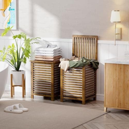 SMIBUY 120L Bamboo Laundry Hamper with Liner & Dividers (Walnut)