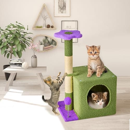 24 Inch Pink Floral Cat Tree for Indoor Cats — 24in Floral Purple
