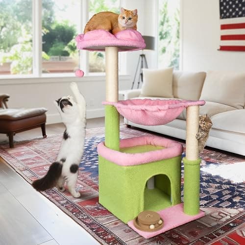 Pink Large Cat Tree with Hammock & Cat Condo - 39.4" Tall