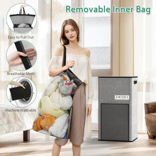 Large Laundry Hamper with Lid & Removable Bag - 110L Grey