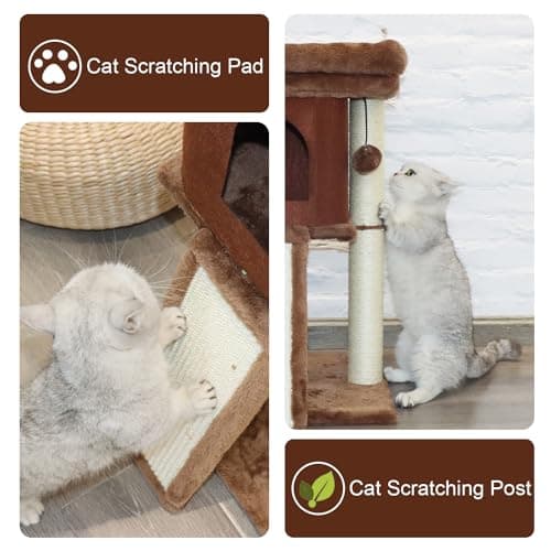 Indoor Cat Tree with Scratching Post and Grooming Brush, Brown