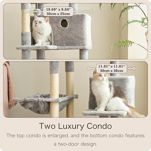 OURITSU 57 Inch Cat Tree, Large Cat Tower, Light Gray
