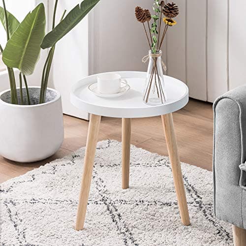 Apicizon White Round Side Table, Living & Bedroom Nightstand, Easy Assembly, 15x18 Inches