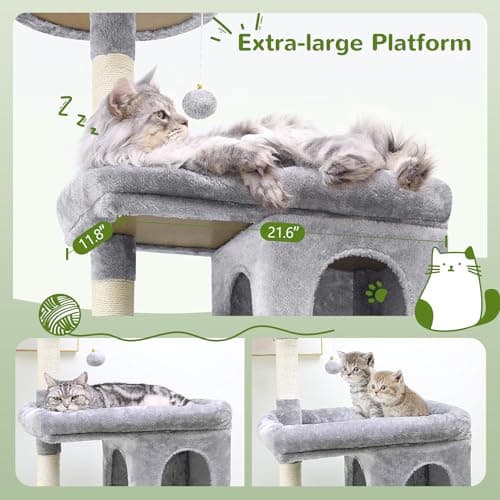 Sturdy 72in S72 Heavy Duty Cat Tree for Large Cats 20 lbs+ Light Grey