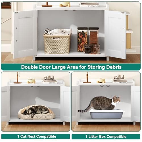 YITAHOME 27" Cat Litter Box with Scratching Post & Cushion, White