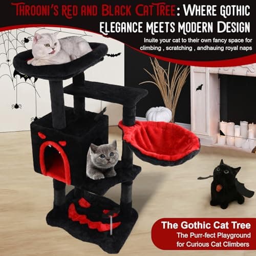 Large GothicCat Tree with Coffin Bed & Scratching Post, Tall Black Kitten Tower