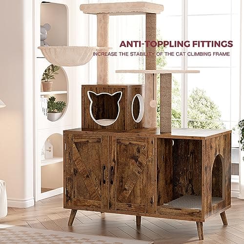 Modern Cat Tree with Litter Box Enclosure for Large Indoor Cats