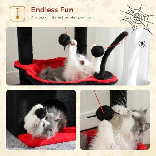 PEQULTI 4-in-1 Gothic Black Cat Tree Tower