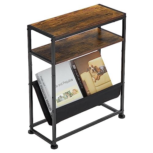 Narrow End Table for Small Spaces - Black Magazine Holder Side Table — Rustic Brown